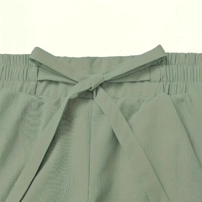 Women's fashion elegant suspender trousers set solid color casual elegant fake belt cw32369.