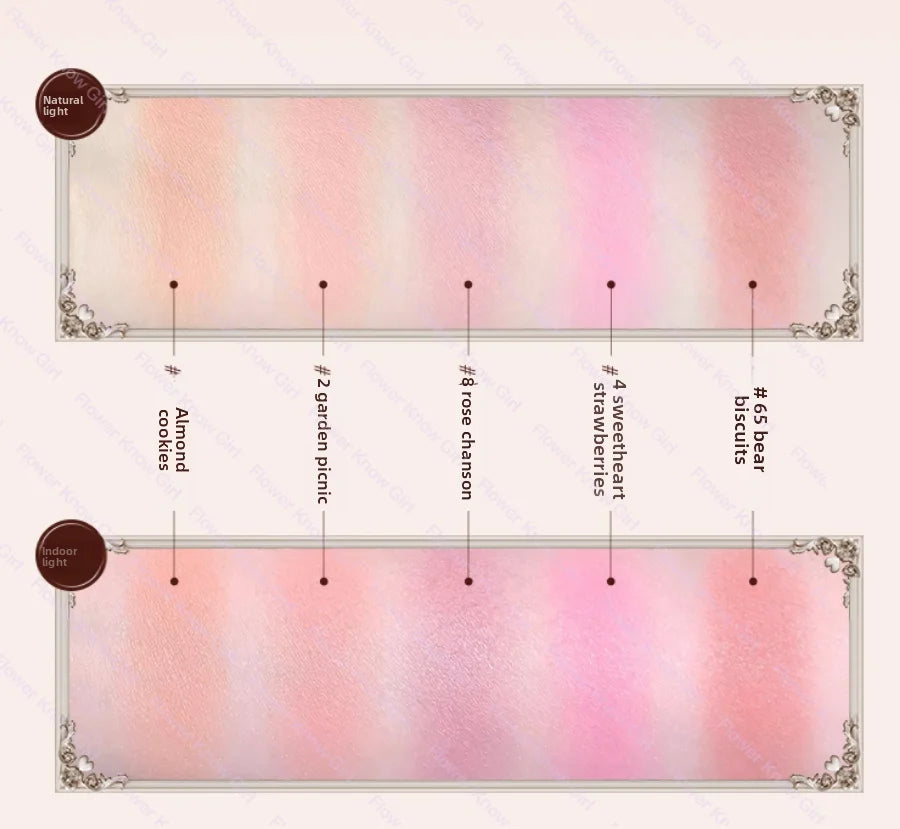 Flower Knows The Sweetie Bear Collection Satin embossed blush Lasting Matte Puffing Natural Brightening Facial Cosmetics 5g.