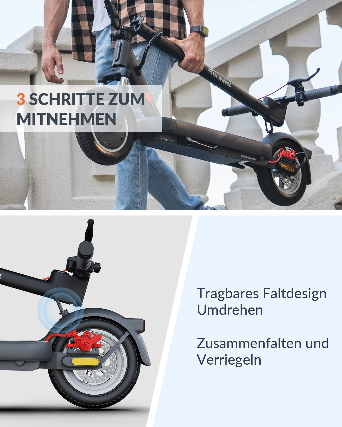 5TH WHEEL ES14 ABE Adult E-Scooter 400W Motor 48V 7.5AH  City Electric Scooter 10" Solid Tires Foldable Electric Scooter.