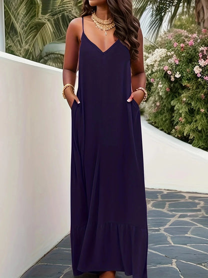 2024 Frühling Sommer Neue frauen Shein Amazon Außenhandel Elegante Einfarbig Tank Kleid Europäischen und Amerikanischen Grenzüberschreitenden Stil.