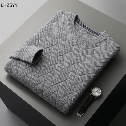 LHZSYY Men' New 100%Cashmere Sweater Winter O-Neck Mat Pullovers Long Sleeve Loose Plus Size Base Shirt Thicken Casual Knit Tops.