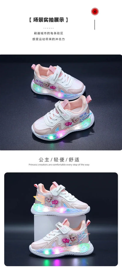 Frozen Princess New Children Shoes LED Colorful Lighted Kids Sneakers Classic Glowing Infant Girls Tennis.