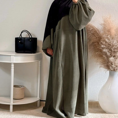 Winter Corduroy Abaya Warm Muslim Dress Closed Abayas for Women Dubai Luxury Turkey Kaftan Hijab Robe Ramadan Eid Islam Clothes.