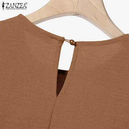 ZANZEA Muslim Abaya Suit Elegant Women Matching Sets Fashion Long Shirt Tops & Wide Leg Pants Ramadan Outfits Urban Tracksuits.