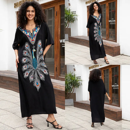 Badeanzug Vertuschungen Stickerei V-Ausschnitt Kurzarm Bad vertuschen für Frauen Kaftan Kleider.