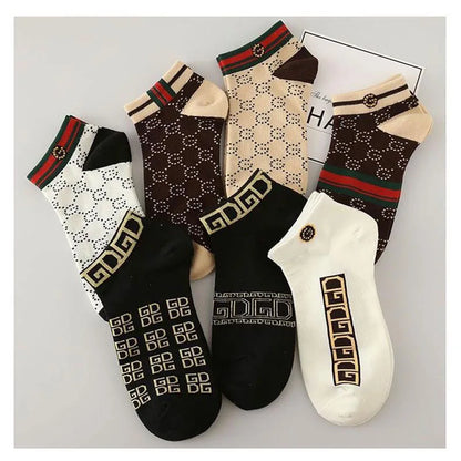 5/10/20 Pairs Mens Socks Short Breathable Luxury Socks Designer Brand Low-Cut Fashion Trendy Socks Geometric Pattern.