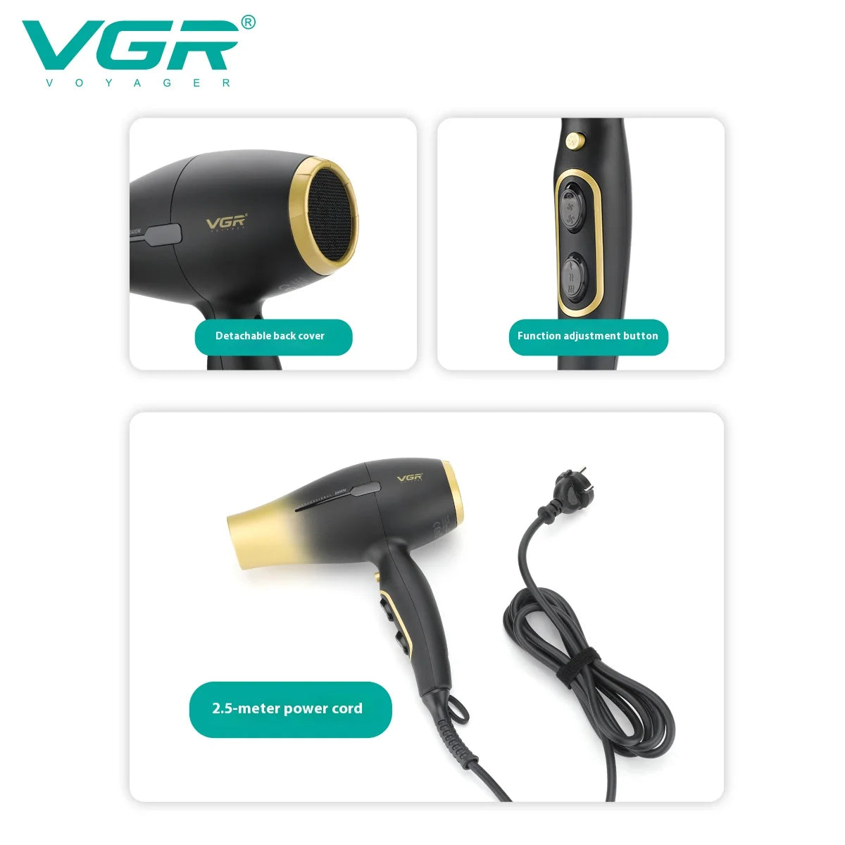 VGR2000-2400W ultra large wind power hair dryer, quick drying hair styling hair dryer, dormitory home gradient hair dryer V-461