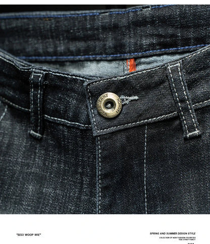 Fashion Ripped Men's Slim Straight Stretch Jeans Korean Personality Streetwear Denim Pants Classic Black Hip Hop Male Trousers.