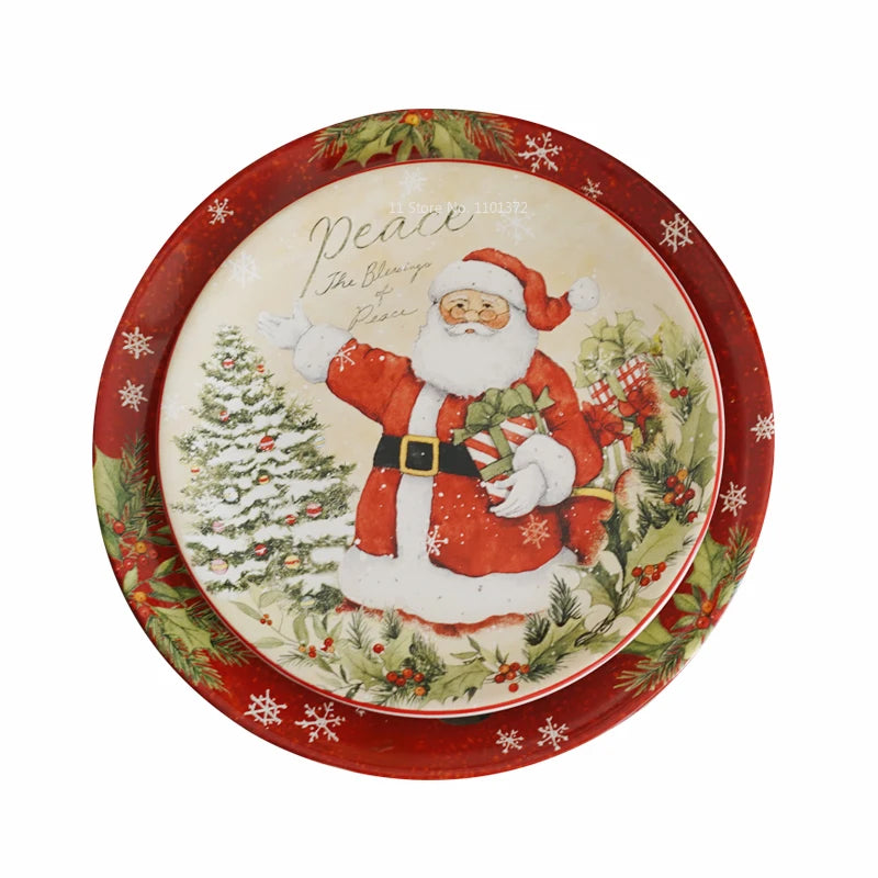 Christmas Themed Ceramic Dinner Plates Tableware Set Underglaze Color Process Coffee Cup Soup Bowl Santa Claus Steak Plate.