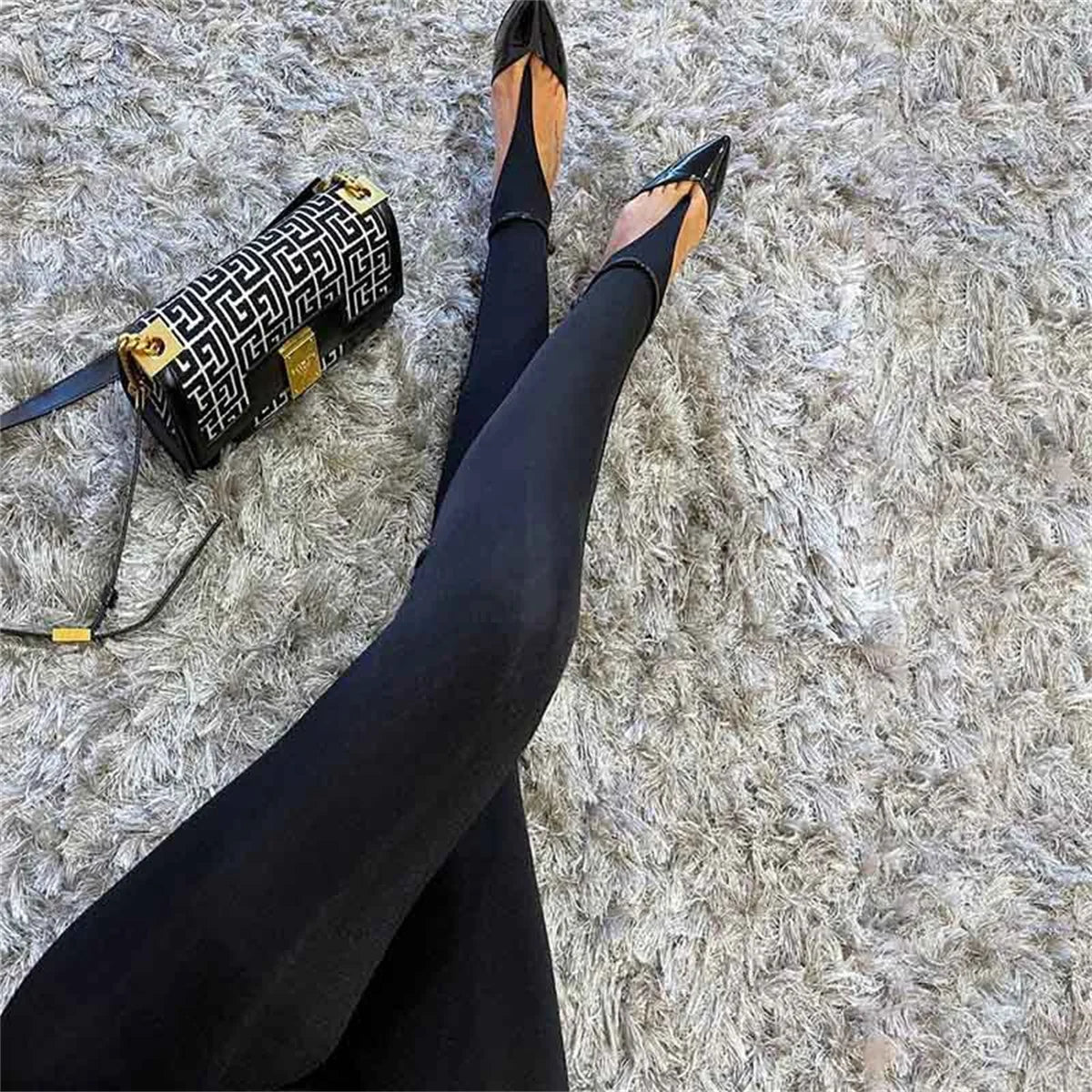 Korean Fashion Winter Black Slim High Waisted Skinny Y2K Women Tight Pants Sexy Glitter Casual Club 2025 Leggings Pants Long.