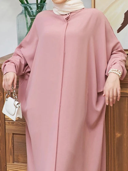 kebaya Ramadan Solid Batwing Sleeve Kaftan Abaya, Elegant Loose Split Maxi Length Dress, Women's Clothing.