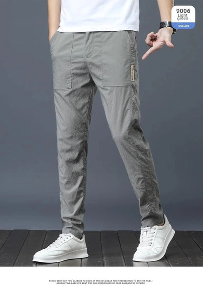 Men's Ice Silk Ultra-thin Casual Pants Korean-style Trendy Loose-fit Straight-leg Lightweight Quick-dry Long Trousers For Summer.
