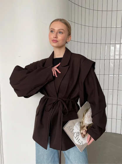 Fashion Solid Revers Hals Schulter Pad Anzug Jacke Frauen Langarm Eine Taste Spitze Up Mantel 2025, Herbst Neue Highstreet Büro Tragen.