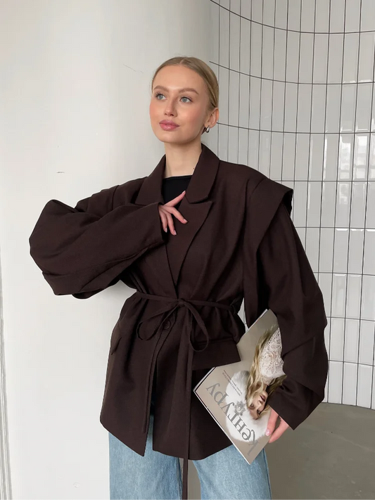 Fashion Solid Revers Hals Schulter Pad Anzug Jacke Frauen Langarm Eine Taste Spitze Up Mantel 2025, Herbst Neue Highstreet Büro Tragen.