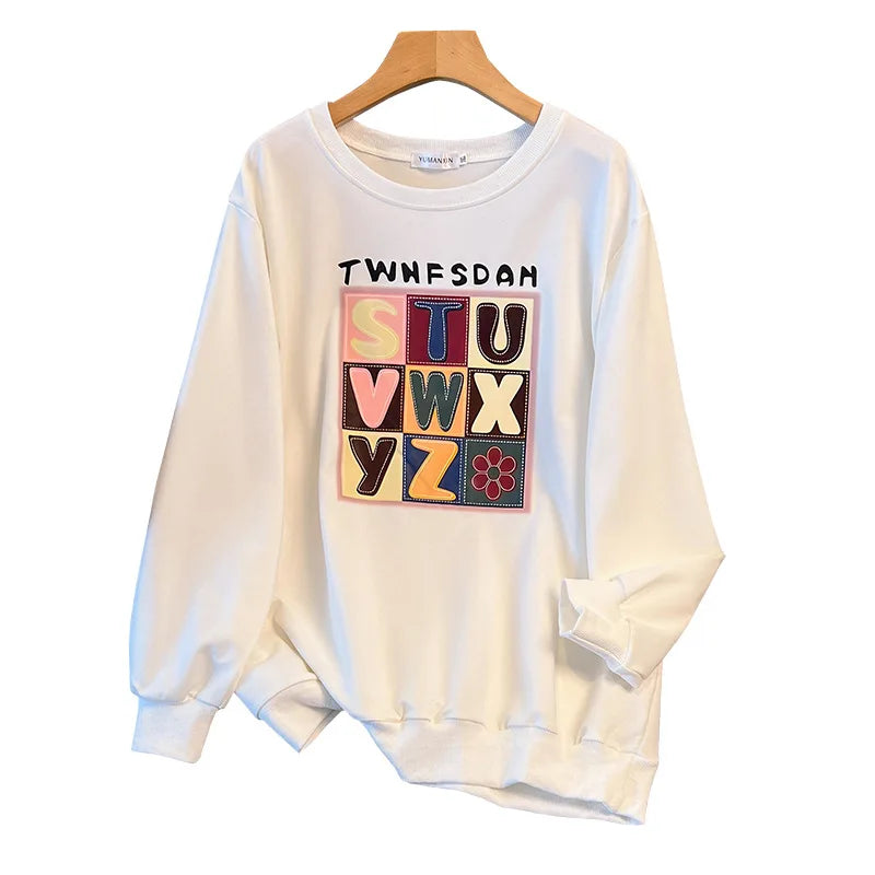 170 kg Plus Größe Damen Büste 170 Frühling Herbst Lose Langarm Druck Brief Pullover Sweatshirts 4XL 5XL 6XL 7XL 8XL 9XL.