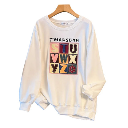 170 kg Plus Größe Damen Büste 170 Frühling Herbst Lose Langarm Druck Brief Pullover Sweatshirts 4XL 5XL 6XL 7XL 8XL 9XL.