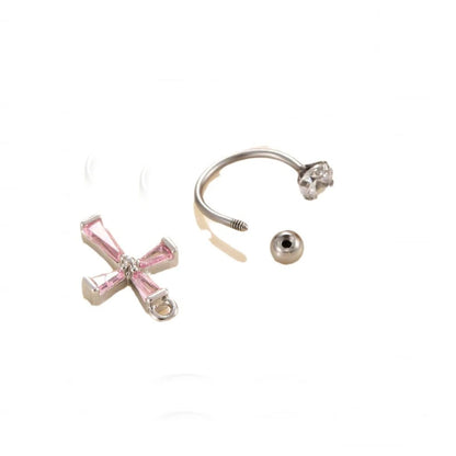 1PCS Pink Zircon Cross 316L Stainless Steel Annular Ear Bone Nail New Fashion U-shaped Earrings for Women Y2K Punk Jewelry.
