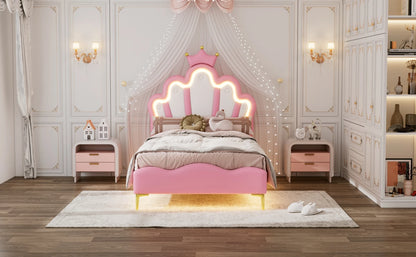 Rosahqnda Kinderbett Mädchen Einzelbett Doppelbett Kinderbett Prinzessin Kronenform Bett Verstellbares Kopfteil