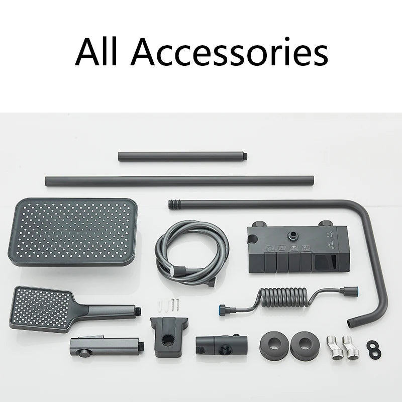 Smart Digital Display Shower Faucet Set Piano Style Rainlfall Bathroom System Grey Digital Mixer Tap Bidet Shower