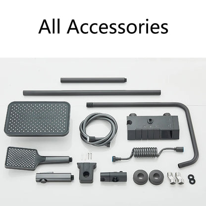 Smart Digital Display Shower Faucet Set Piano Style Rainlfall Bathroom System Grey Digital Mixer Tap Bidet Shower