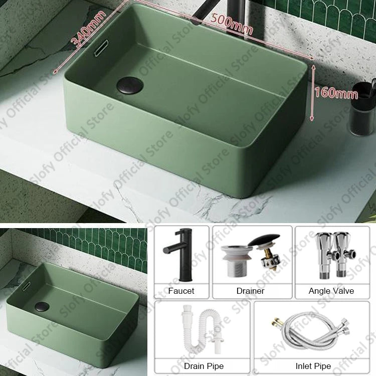 Grünes Haushalts-Hotel-Badezimmerwaschbecken, einfaches künstlerisches Keramik-Waschbecken über der Theke, Sockelwaschbecken, Balkon, Waschmaschine, Waschbecken
