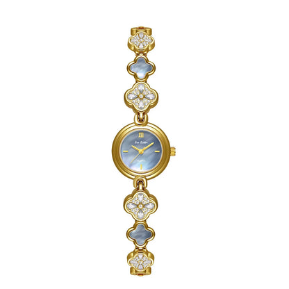 Women's Watch Lucky Four-Leaf Clover Bracelet Elegant Crystal Dress Watches for Women Fashion Luxury Small Quartz Ladies Clock.