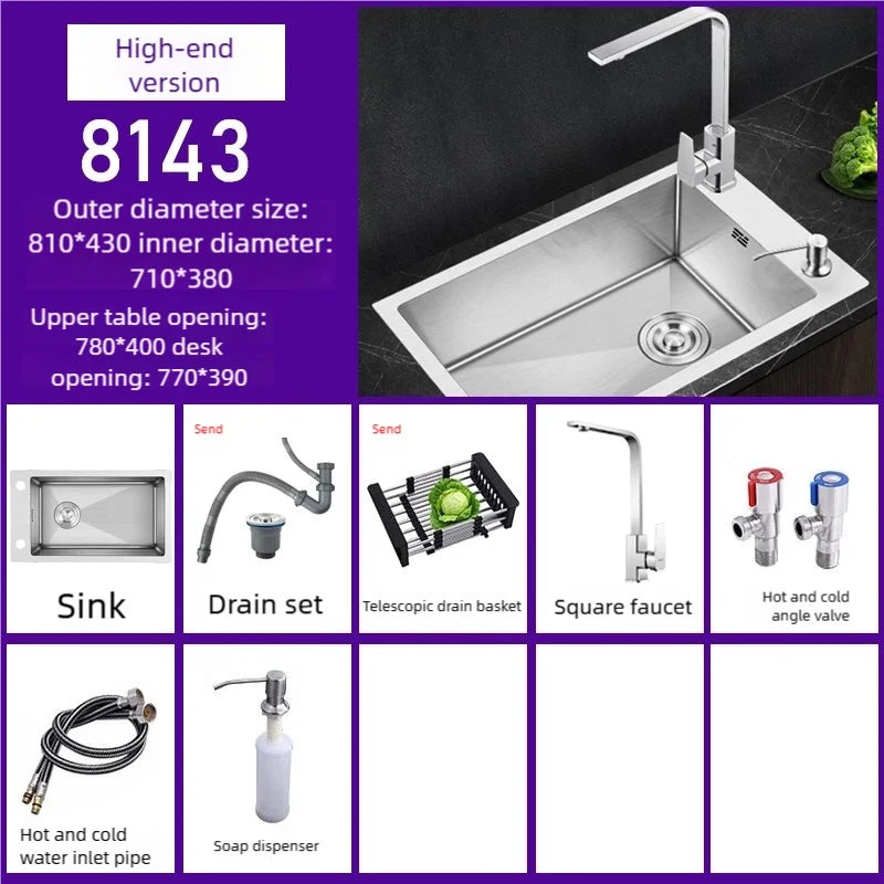 Kitchen Sink Stainless Steel Transversal Side Loading Side Holes Cafeteria Dish and Wash Vegetable Basin Large Size Single Slot