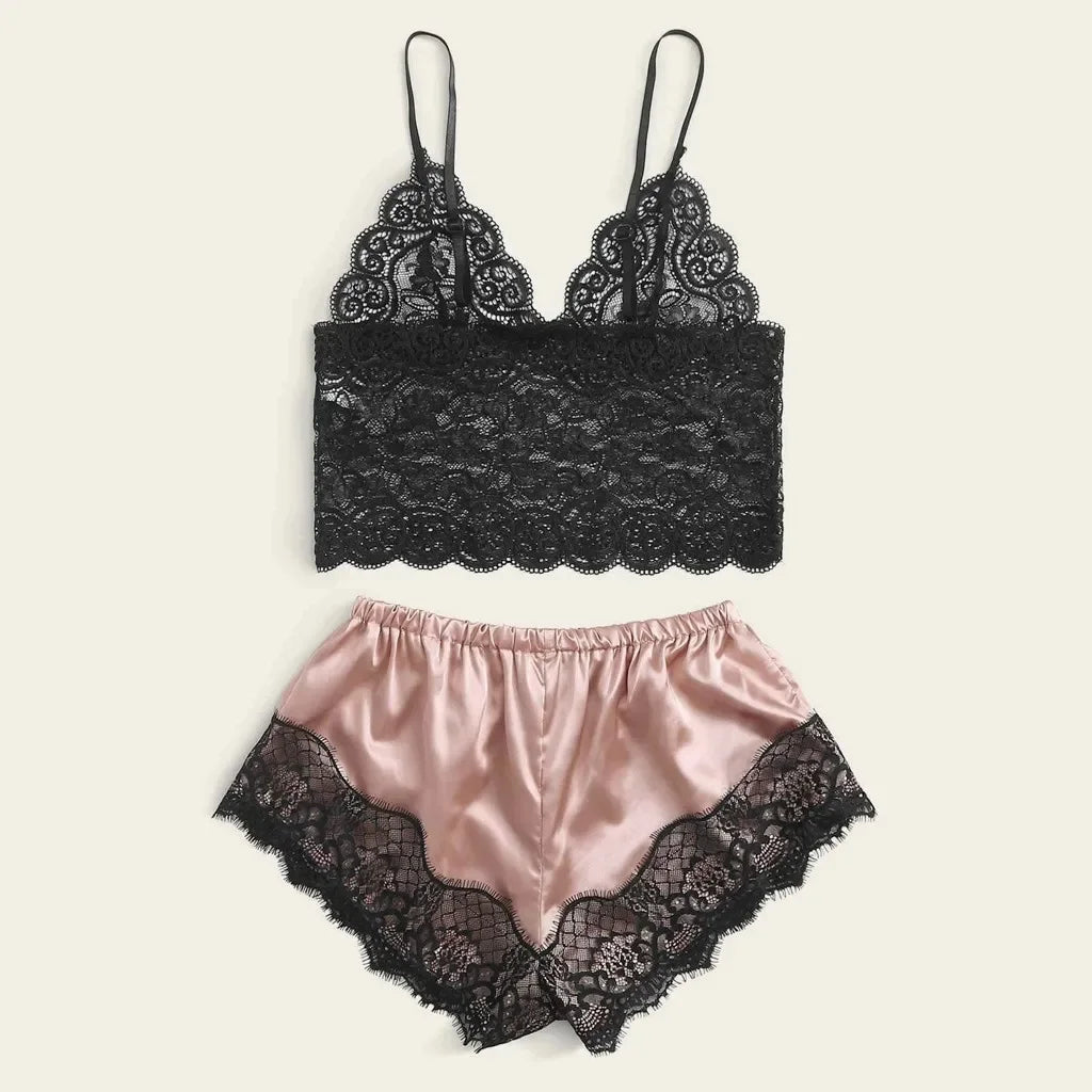 Weibliche Pyjama Sets Spaghetti Strap Top und Shorts Pyjamas Sexy Dessous Seide Satin Nachtwäsche Sommer Hause Tragen Frauen Schlaf Tuch.