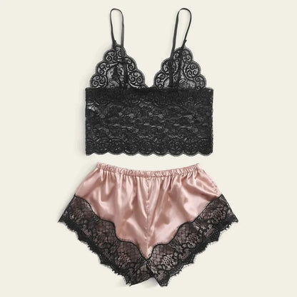 Weibliche Pyjama Sets Spaghetti Strap Top und Shorts Pyjamas Sexy Dessous Seide Satin Nachtwäsche Sommer Hause Tragen Frauen Schlaf Tuch.