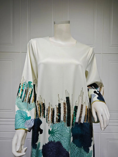 Uni Arab Saudi Printing Sequins Long Dresses Galabia Muslim Eid Women Abayas Islam Clothing Turkish African Kebaya 2025 New.