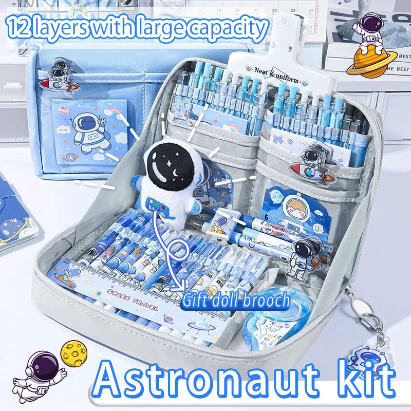 17/31 Astronauten-Federmäppchen-Set, 12-lagige Schreibwarentasche mit großem Fassungsvermögen, Kosmetiktasche, geeignet für Büro- und Schulgebrauch.