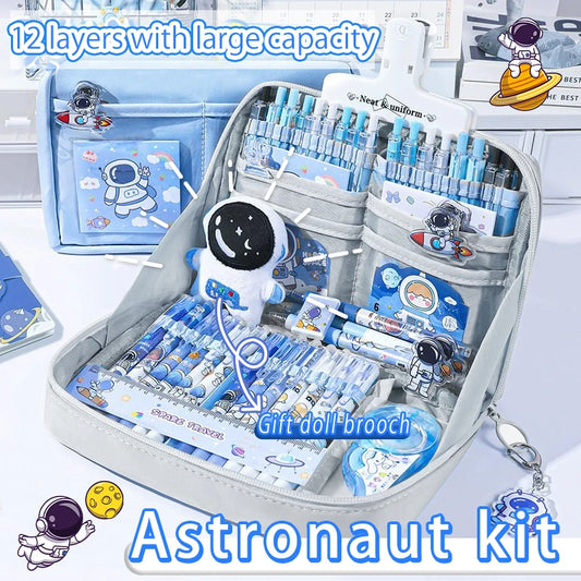 17/31 Astronauten-Federmäppchen-Set, 12-lagige Schreibwarentasche mit großem Fassungsvermögen, Kosmetiktasche, geeignet für Büro- und Schulgebrauch.