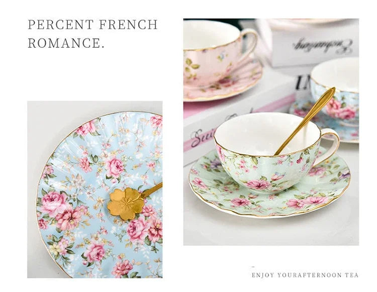 Tea Set Ceramic Coffee Cup Suit British Style High-Grade Bone China Golden edge Tea Cup And Saucer With A Spoon.