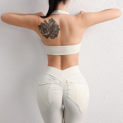 TRY TO BN Yoga Sports Sets Women's Tracksuit Sexy Back Pocket Hanging Neck Bras Fitness Leggings Sportswear Workout Gym Clothing.