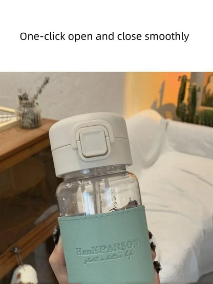 500ml Portable Water Bottle with Straw Creative Cute Leak-proof Plastic Drinking Bottle Milk Coffee Tea Juice Cup Drinkware.