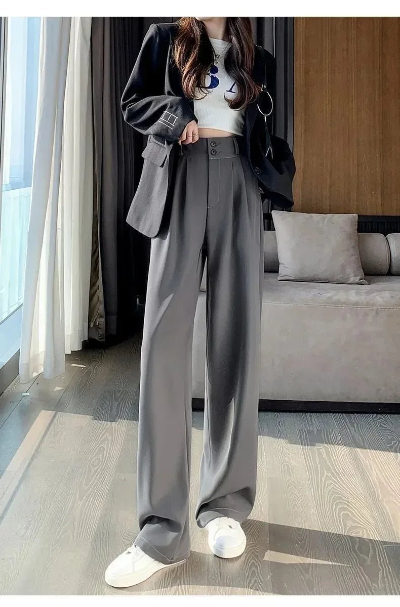 Elegante Breite Bein Hosen Frauen Koreanischen Stil Hohe Taille Schwarz Baggy Hosen Büro Damen Mode Lose Anzug Hosen Streetwear.