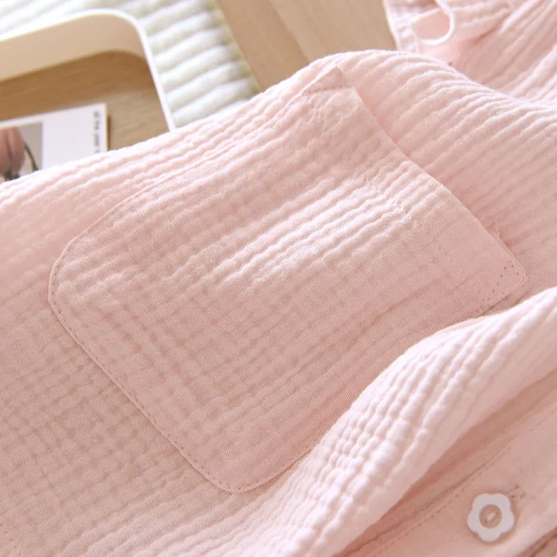 Spring and summer 2025 new women's pajama suit 100% cotton crepe short-sleeved capris embroidered round-neck household clothes.