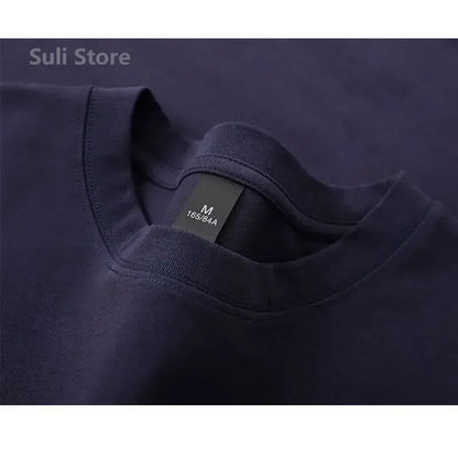 600g Heavy-duty Cotton Short Sleeved T-shirt for Men's Fashion Pure Cotton Thickened Short Sleeved Half Sleeved Tee.