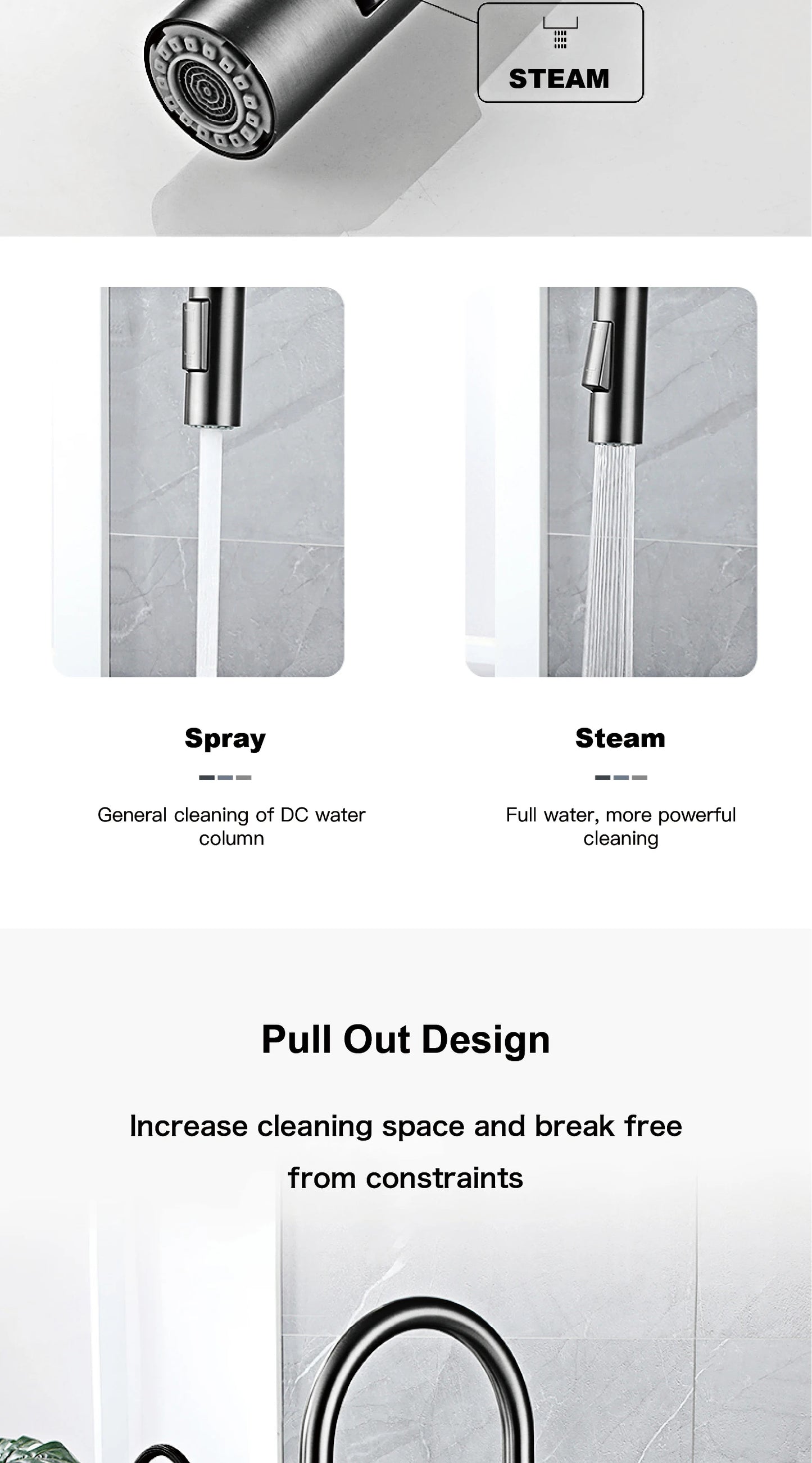 Modern style gun gray pull-out kitchen faucet with 1 handle for hot&cold water intelligent sensing and 2 functions for sink Tap