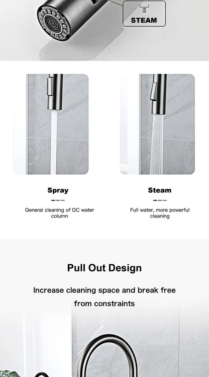 Modern style gun gray pull-out kitchen faucet with 1 handle for hot&cold water intelligent sensing and 2 functions for sink Tap