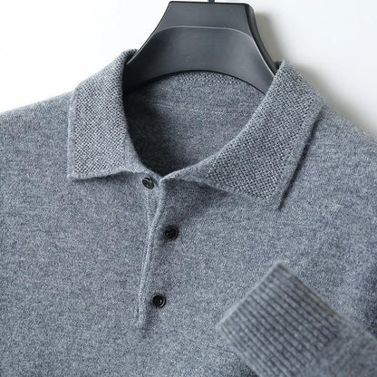 LHZSYY 100%Merino Wool Hot Cardigans Men Lapel Pullover Long Sleeve POLO Neck Sweaters Loose Tops Knit Clothing Large Size Shirt