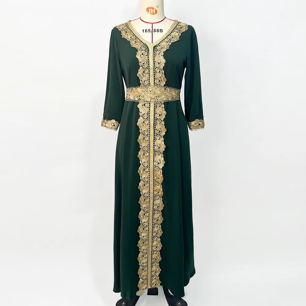 Abaya Marokkanisches Dubai-Kaftan-langes Kleid für muslimische Frauen, Ramadan, Arabisch, Luxus-Stickerei-Spitze, Hochzeitskleid, islamisches Ne