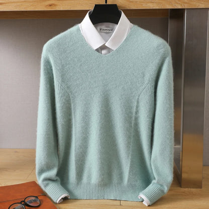 Men's 100% Pure Mink Cashmere Sweater V-Neck Pullovers Knit Large Size Mink Sweater Winter New Tops Long Sleeve High-End Jumpers