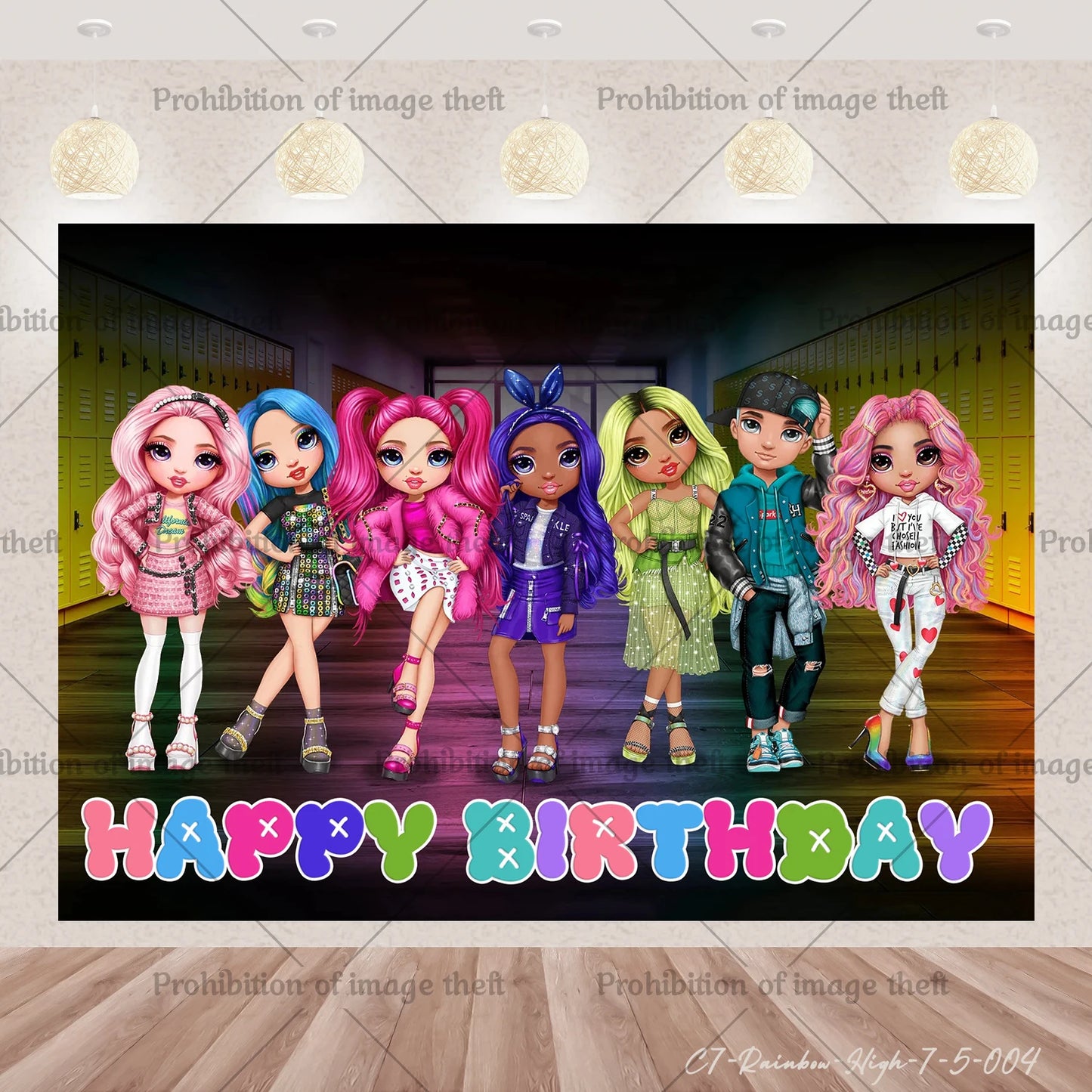 Cartoon Regenbogen Puppe High School Thema Hintergrund Geburtstag Party Dekoration Lieferungen Einweg Tasse Besteck Ballon Baby Geschenk