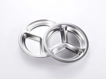 3 Grid Satinless Steel Food Plate Round School Kids Dish Trays Meal Sharing Dishes Set Service Table Student Main Dining Cutlery.