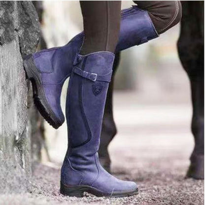 Women Autumn Winter Knee High Boots Female Pleated Buckle Leather Boots Zipper Flat Long Boots Plus Size 35-43 Botas De Mujer.