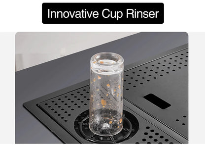 ASRAS Nano Black Small Size Kitchen Sink Cup Washer Hidden Bar Counter Cover Concealed Single Bowl Sinks With Lifting Faucet
