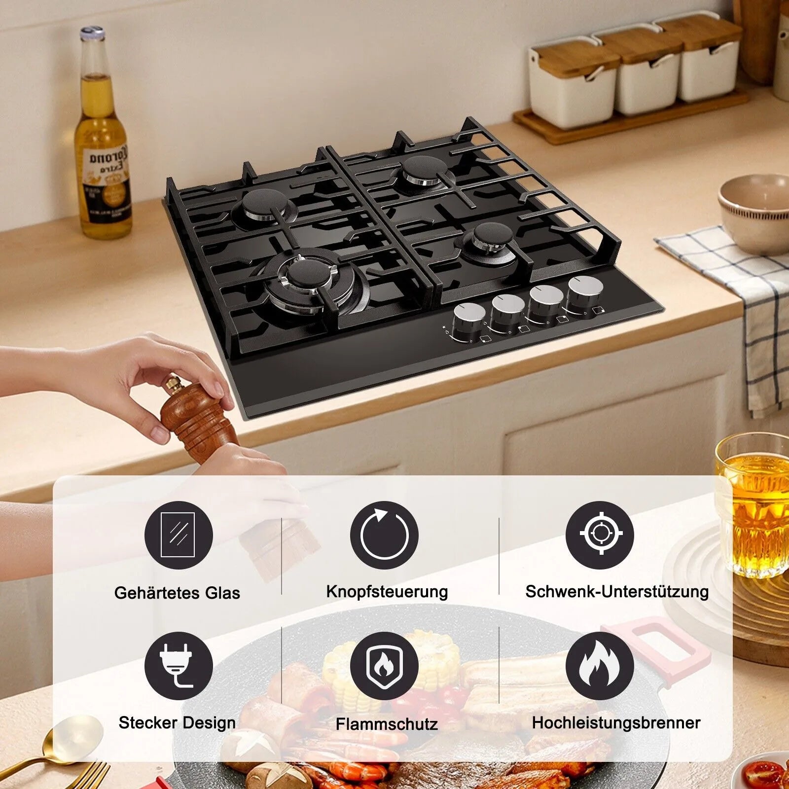 TopStrong 4-burner glass ceramic built-in stove natural gas Propanga gas hob EUGCT-B04.