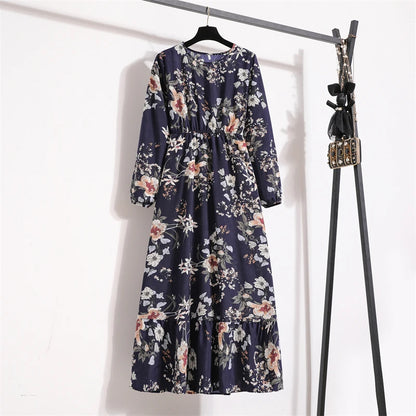 Frühling Sommer Frauen Maxi Kleider Casual Volle Hülse Floral Gedruckt Oansatz Frau Bohe Strand Party Lange Kleid Mujer Vestidos