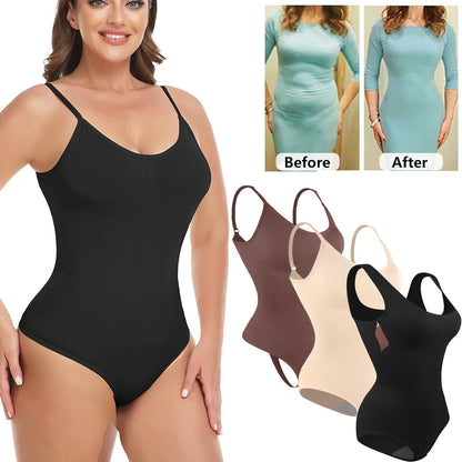 Bodysuit Women Shapewear Tummy Control Butt Lifter Body Shaper Smooth Invisible Under Dress Slimming Underwear Low Neck Jumpsuit.